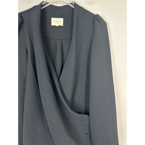 Sezane Abelia Longsleeve V-Neck Wrap Blouse Black Sz 4 - Picture 5 of 8